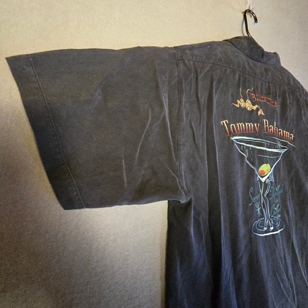 Tommy Bahama Mens XL Black Silk Bikinitini Martini Embroidered Camp Shirt XL - Picture 12 of 16